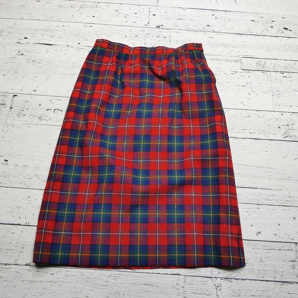 VINTAGE Pendleton Skirt Womens 12 Red Tartan Plaid Wool Lined Made in USA 90s